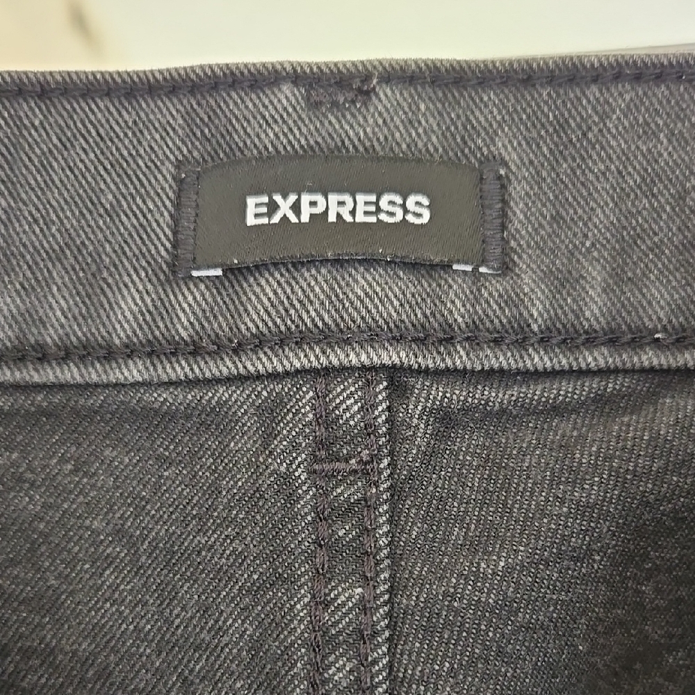 Express Black Distressed Slim Crop Jeans with Frayed Hem | Size 8R - Picture 2 of 6